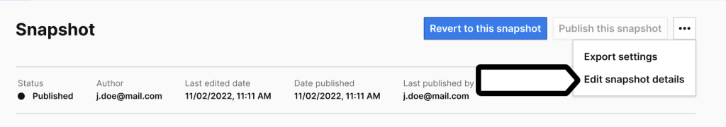 Edit snapshot details option in Piwik PRO Tag Manager changelog