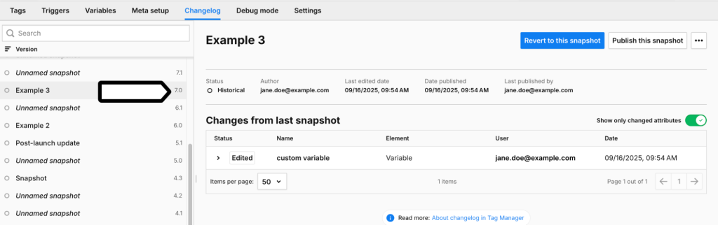 Major version number of a snapshot in Piwik PRO Tag Manager
