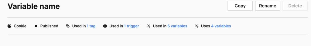 Variable oveview in Piwik PRO Tag Manager