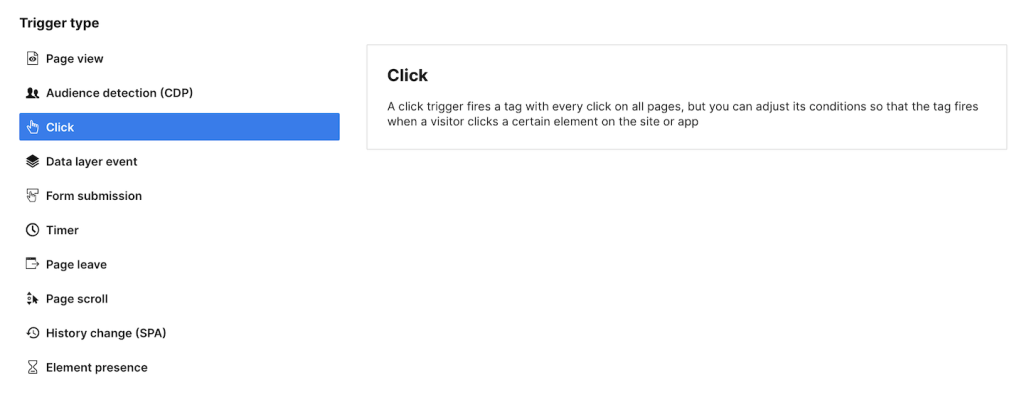 Click trigger | Piwik PRO help center