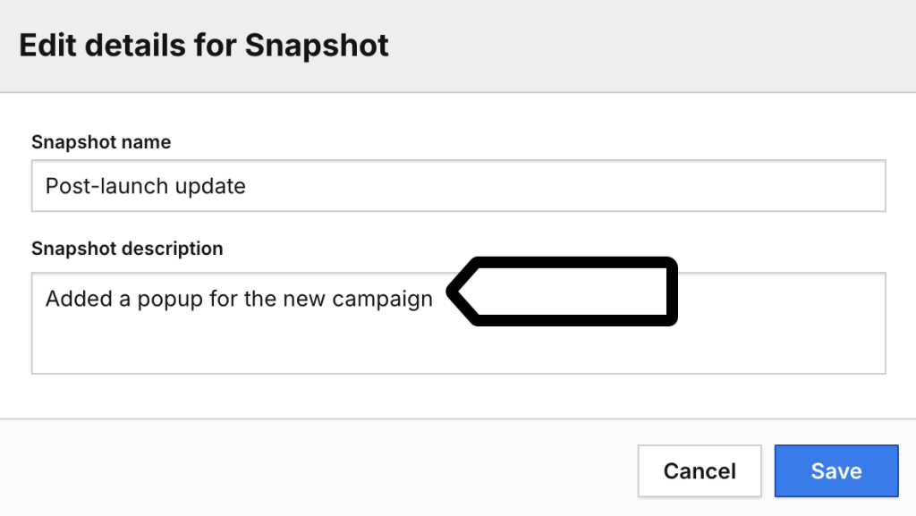 edit snapshot description in Piwik PRO Tag Manager changelog
