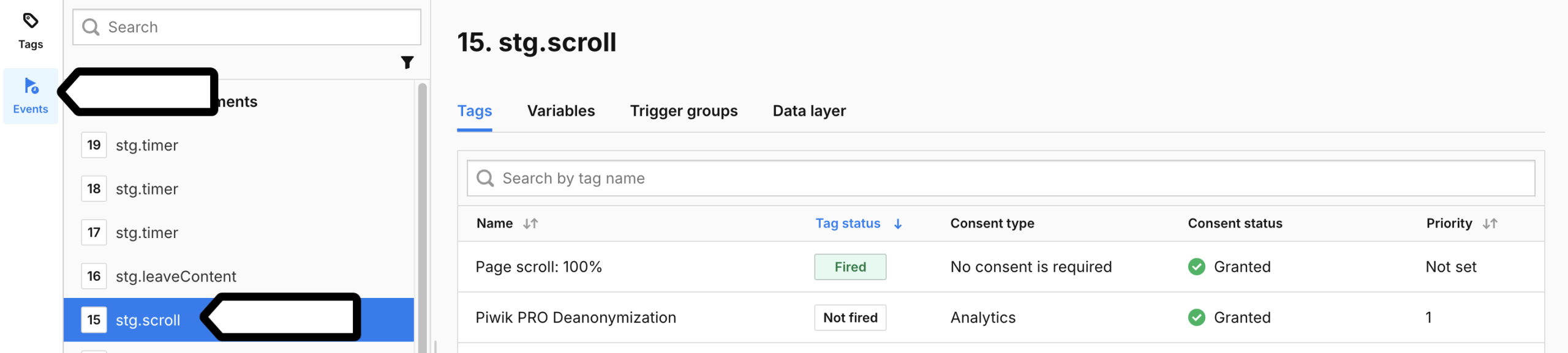 events in Piwik PRO Tag Manager