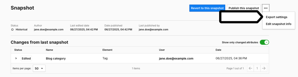 export snapshot settings in Piwik PRO Tag Manager changelog