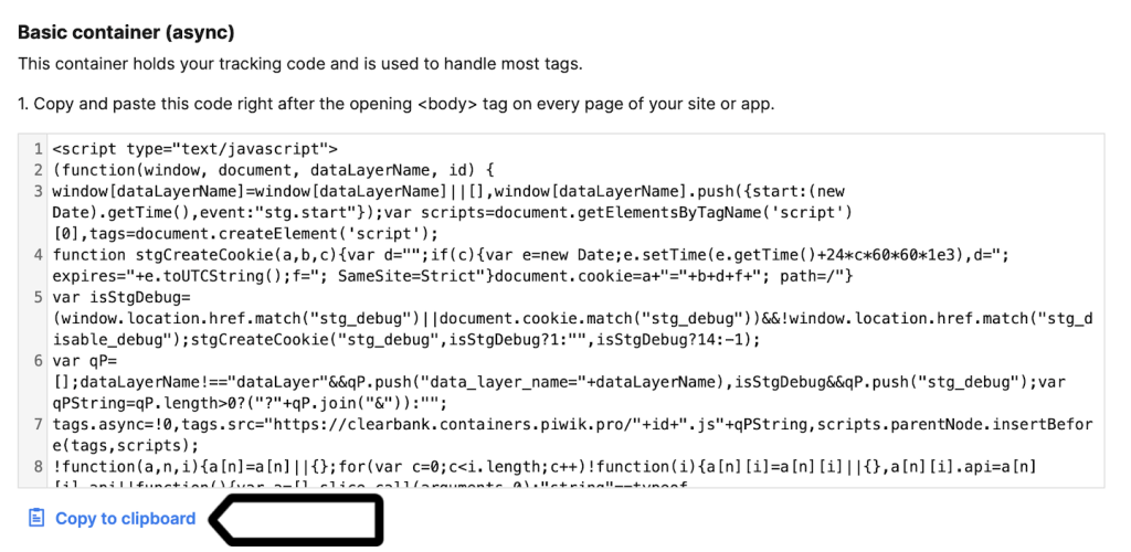 Install a container (with a tracking code) | Piwik PRO help center