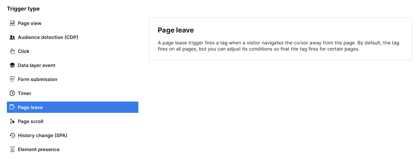Page leave trigger in Piwik PRO