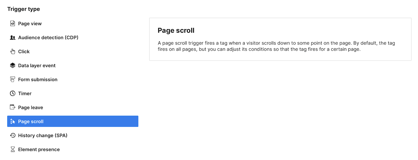 Page scroll trigger in Piwik PRO