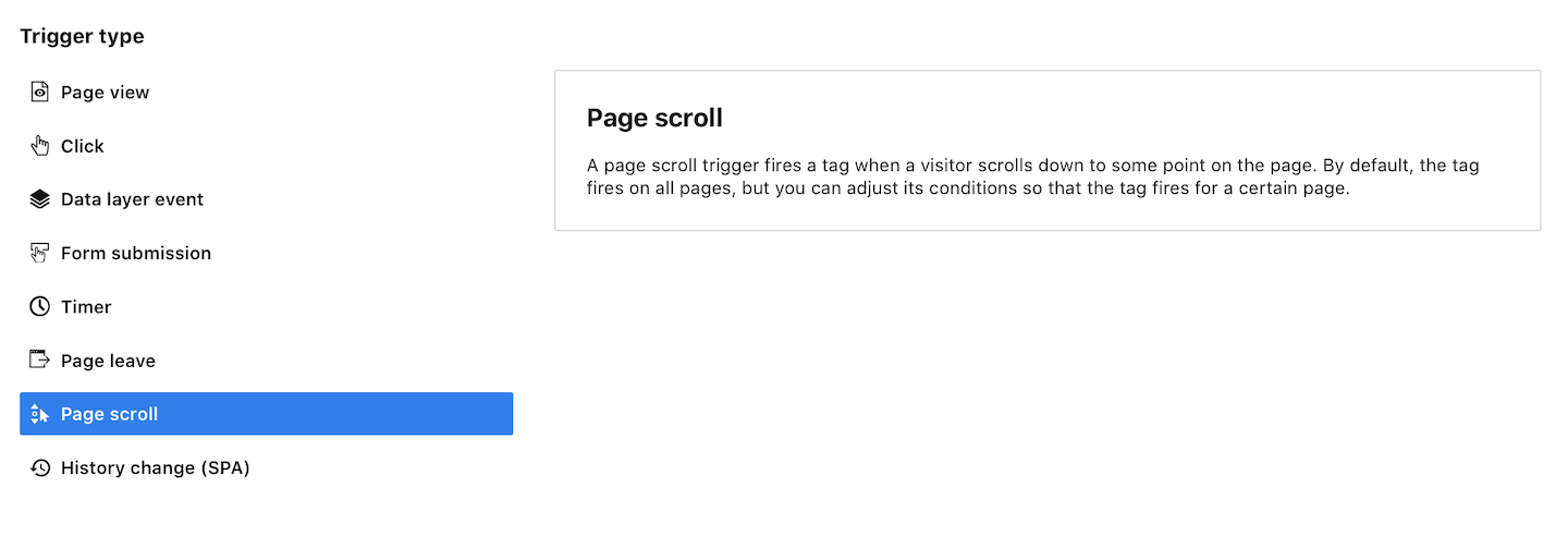 A page scroll trigger in Piwik PRO