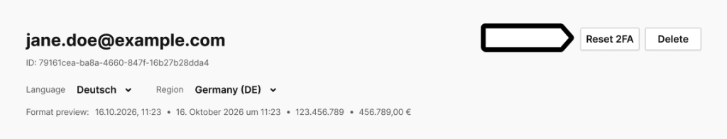 resetting 2FA in a user's view in Piwik PRO account
