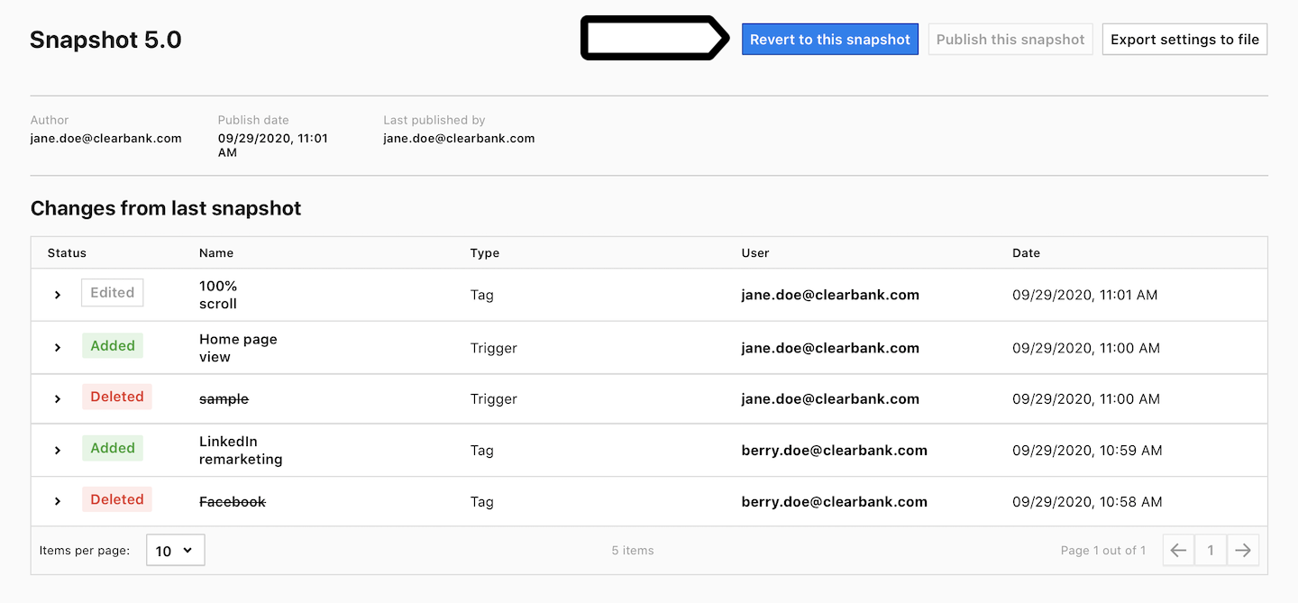 Changelog in Tag Manager in Piwik PRO