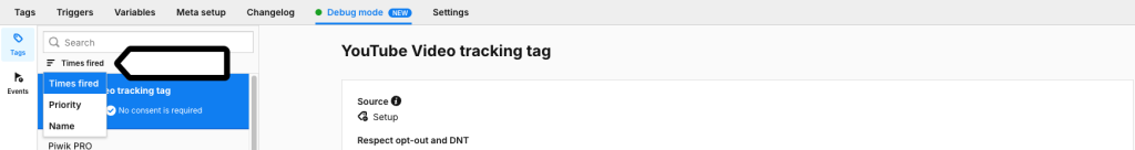 Filter tags in Piwik PRO Tag Manager's debug mode