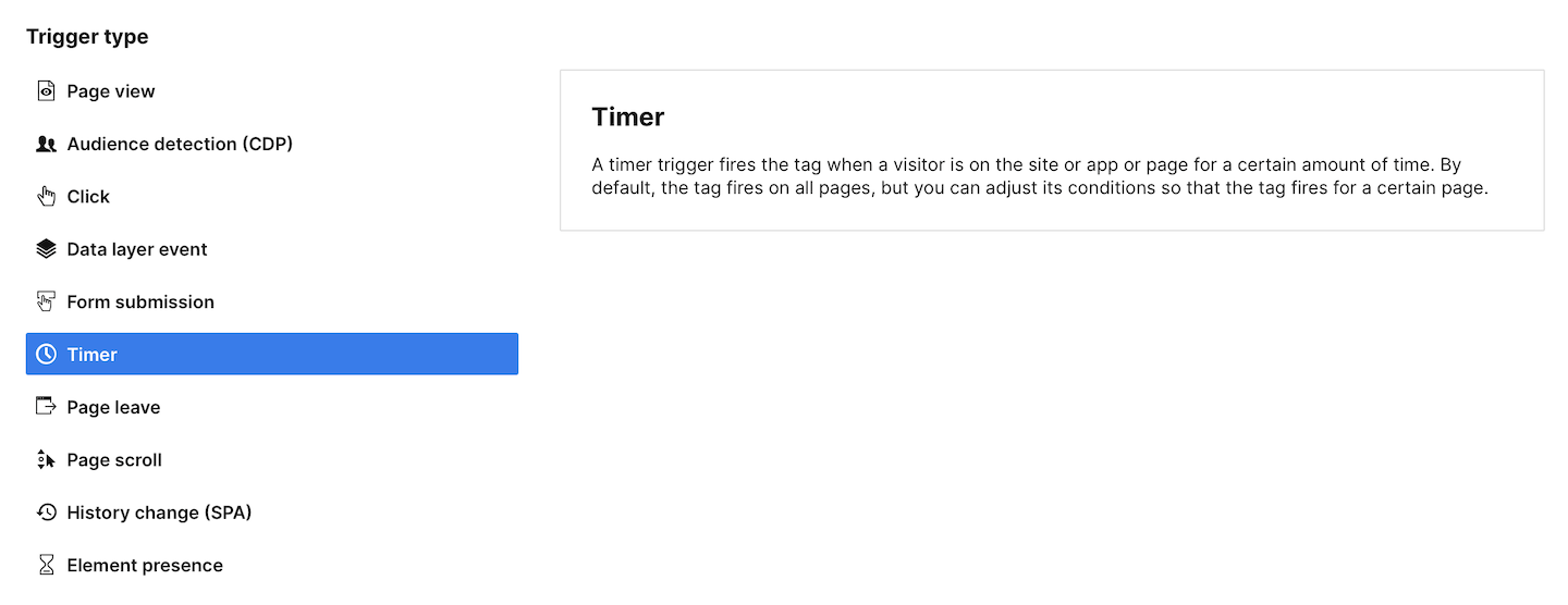 Timer trigger in Piwik PRO