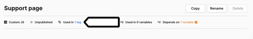 Variable detials that show where this variable is used in tags, or variables.
