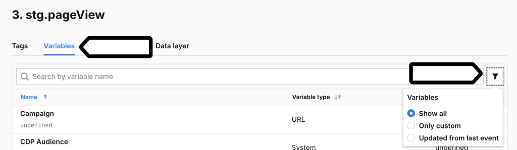 variable fliters in Piwik PRO Tag Manger debug mode