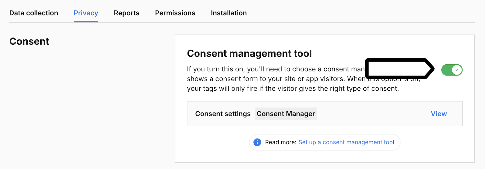 Turn on consent management tool _Piwik PRO Consent Manager Legacy