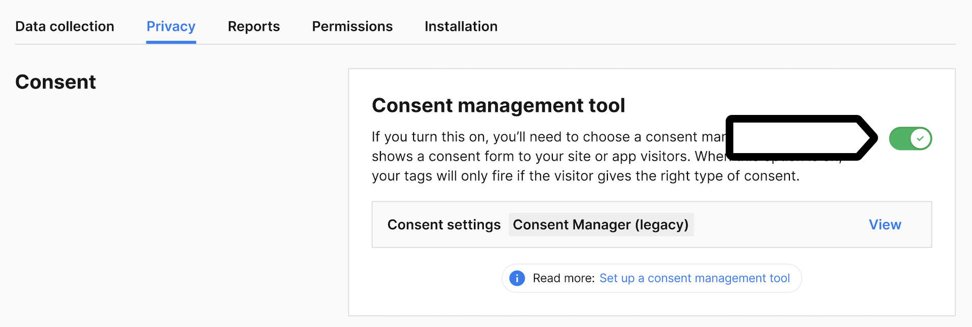 Turn on consent management tool _Piwik PRO Consent Manager Legacy