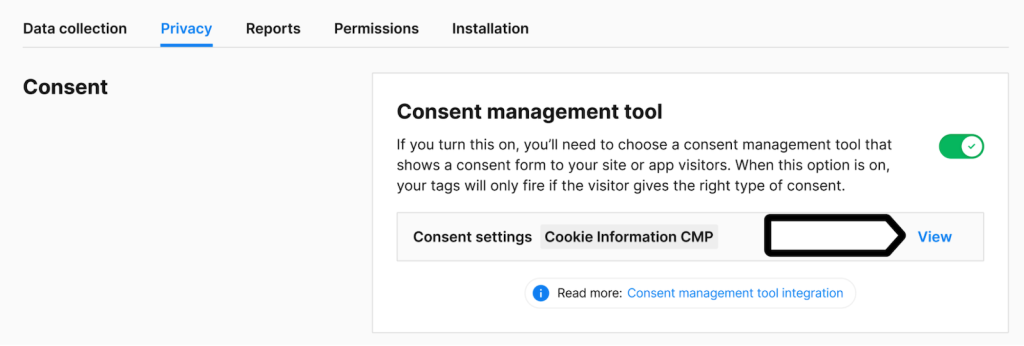 View options in consent management tool in Piwik PRO Analytics Suite