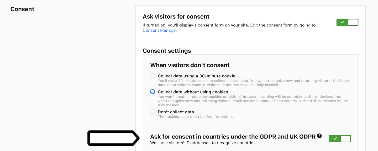 Consent settings in Piwik PRO