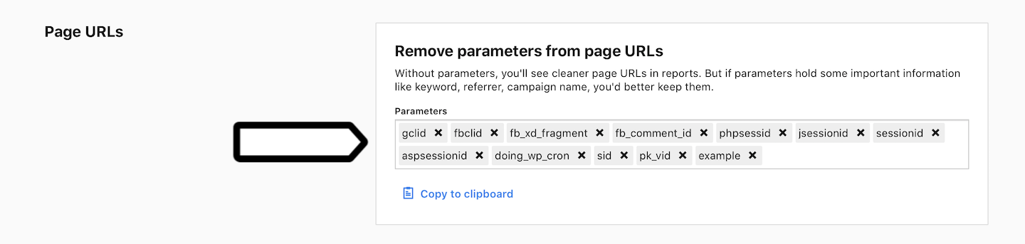 Remove parameters from page URLs (global)