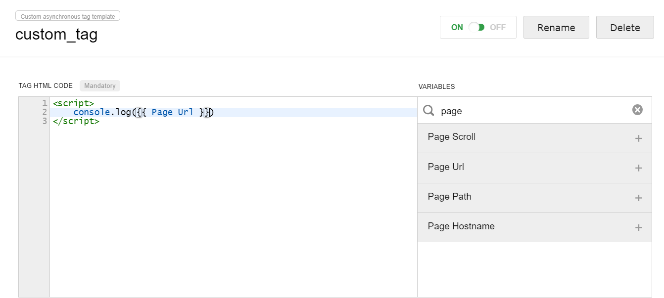 Custom asynchronous tag template