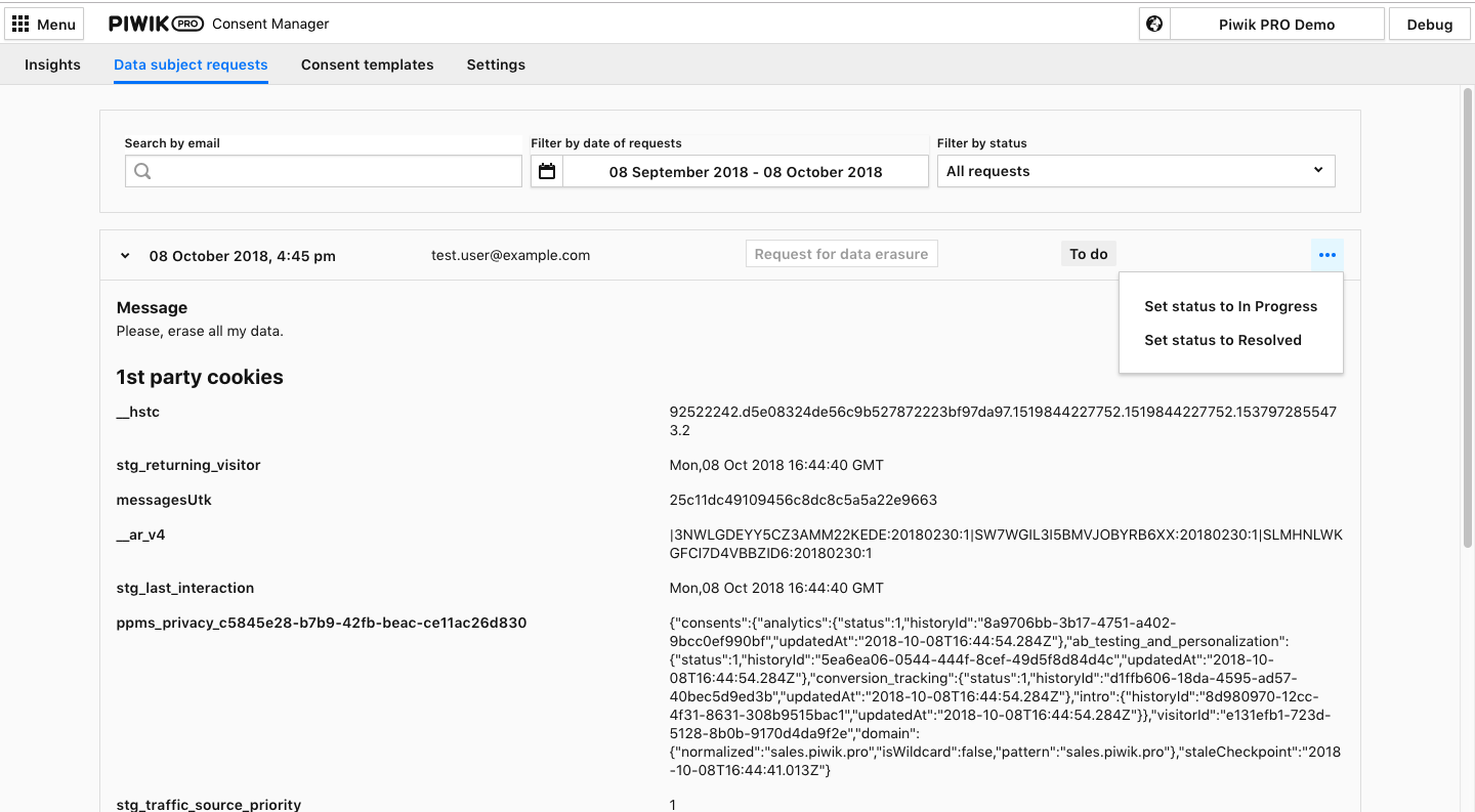Single data subject request