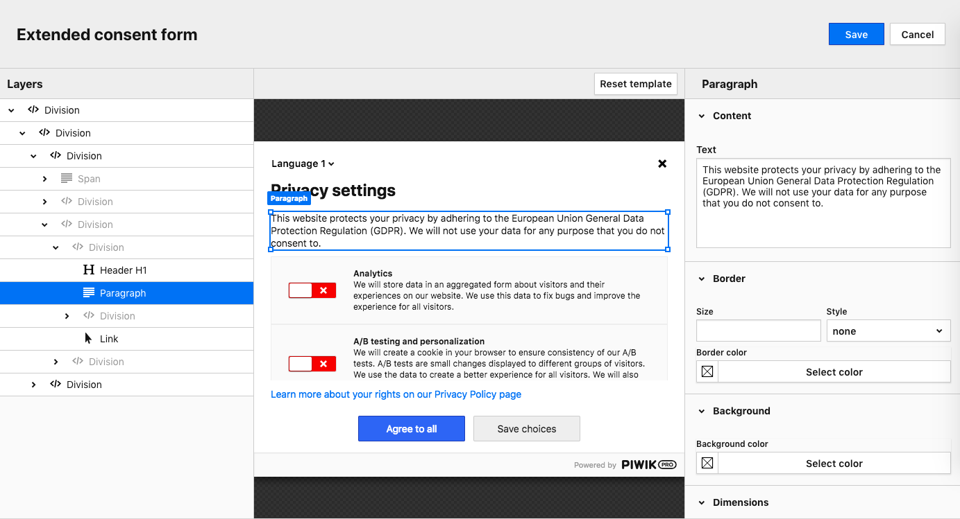Translate consent form and widgets