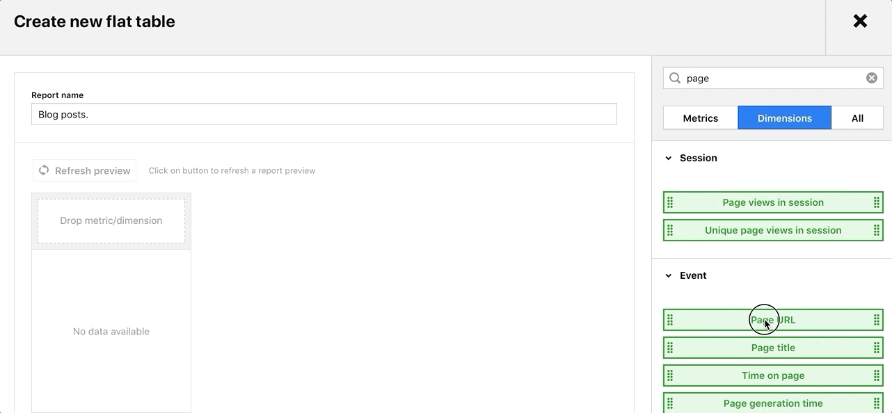 Drag and drop diemnsions and metrics
