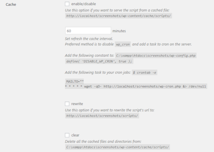 Cache section (same for both synchronous and asynchronous tags)