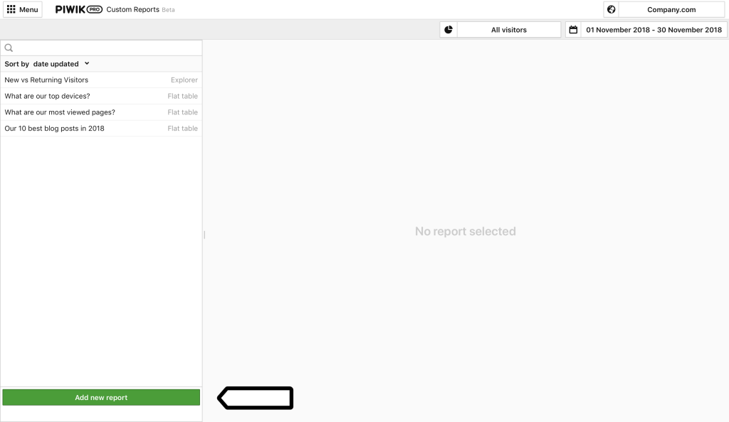 Clicking on Create New Report button
