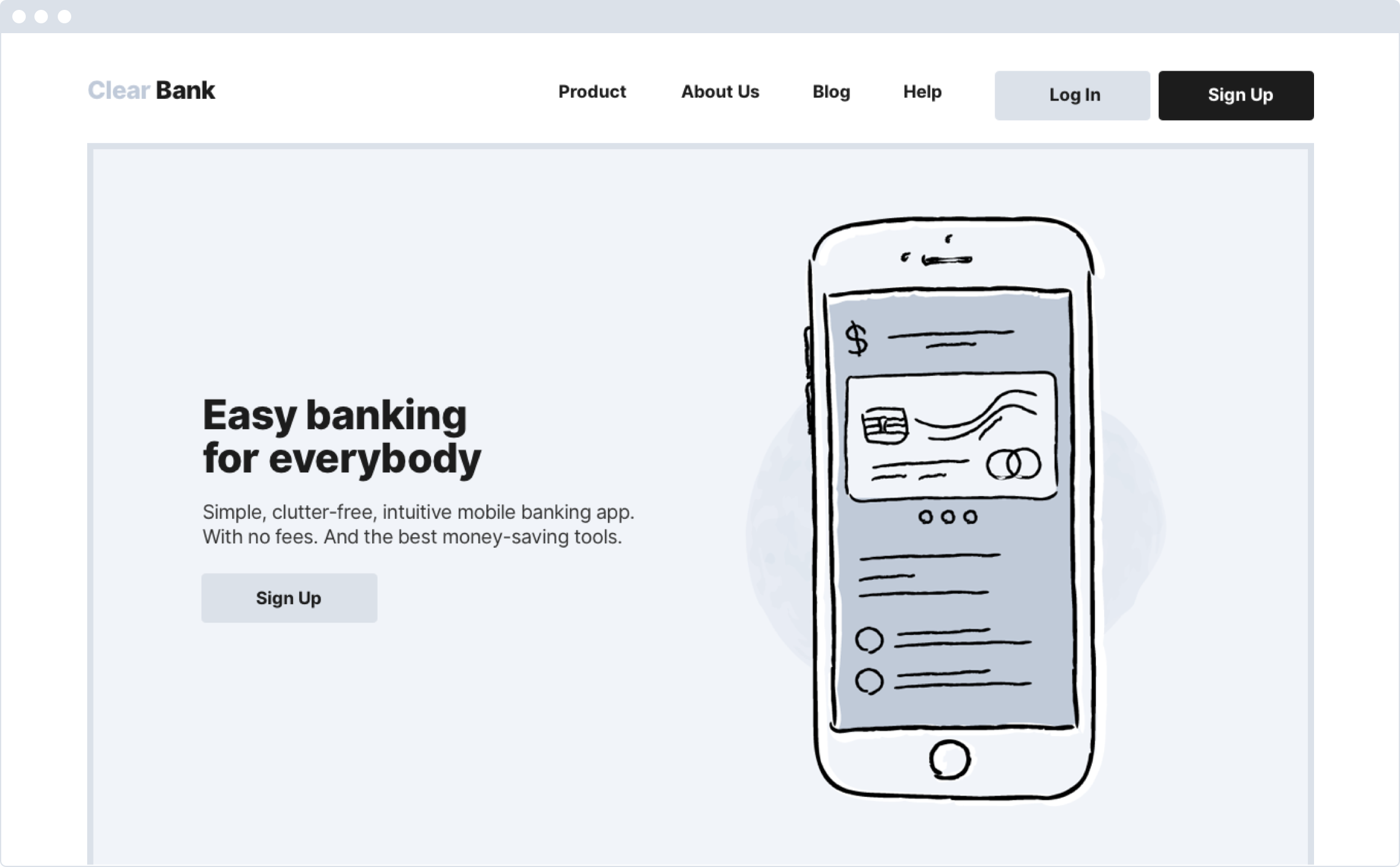 An example of the Clear Bank website.