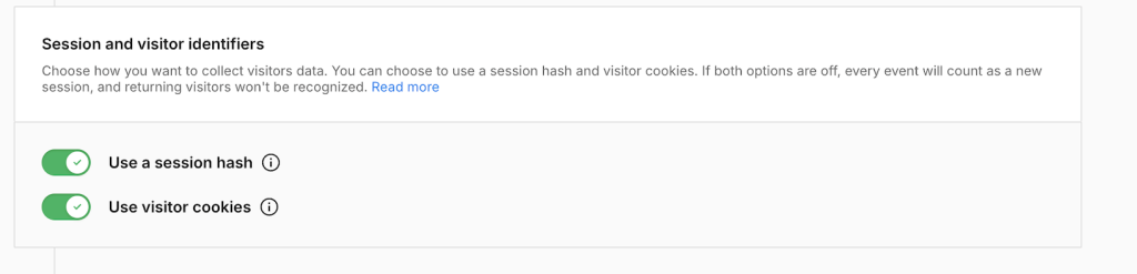 setting up session and visitor identifiers in settings in Piwik PRO