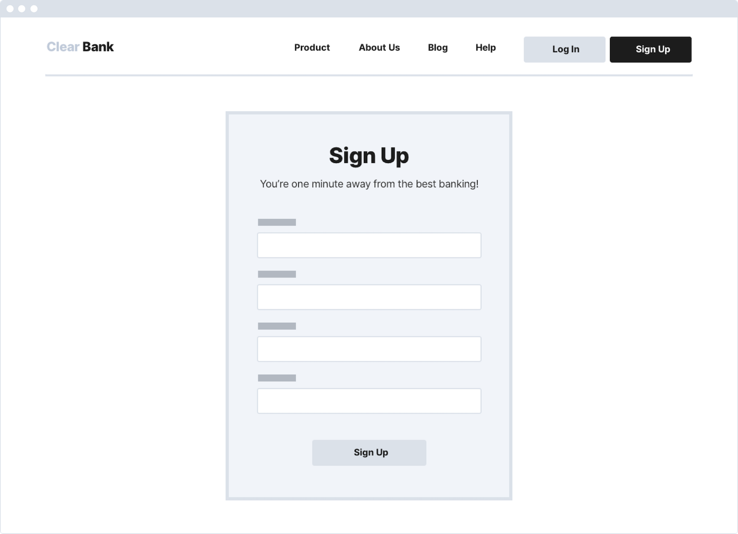 An example of a signup page on the Clear Bank website.