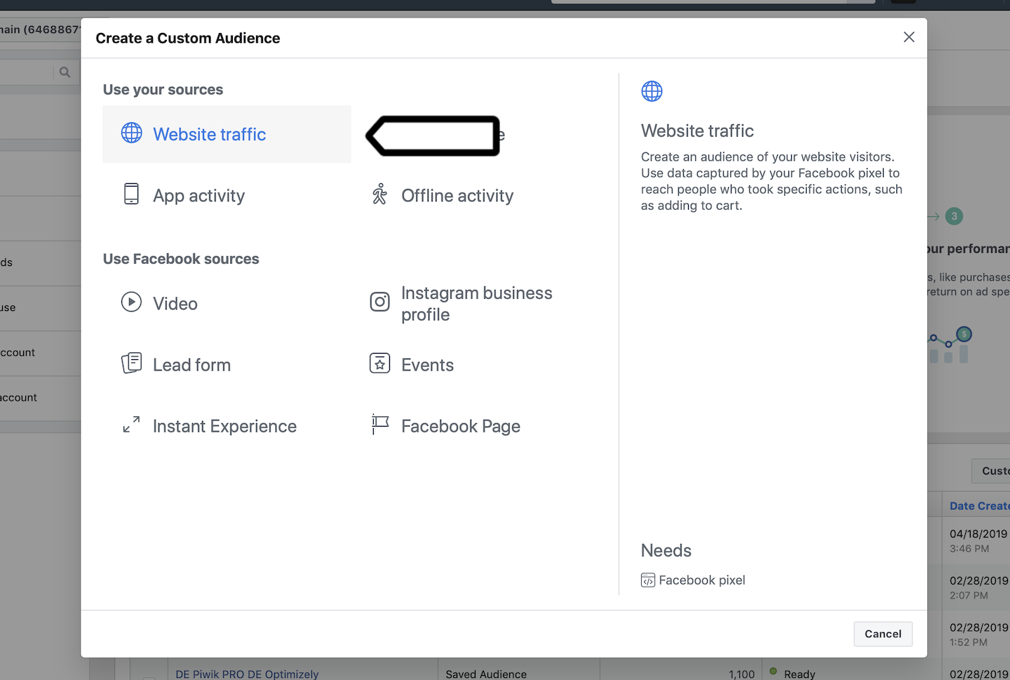 Export an audience to Facebook