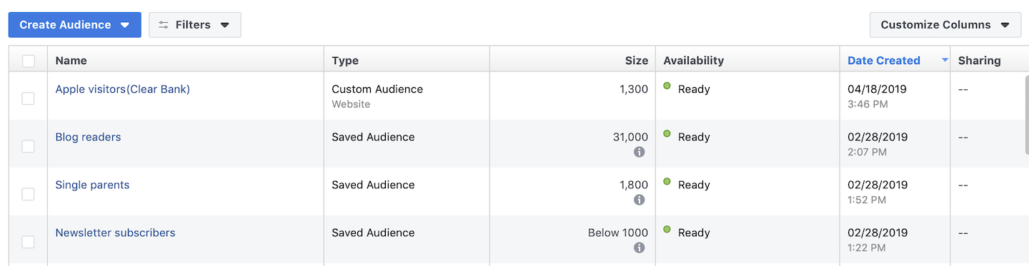 Export an audience to Facebook