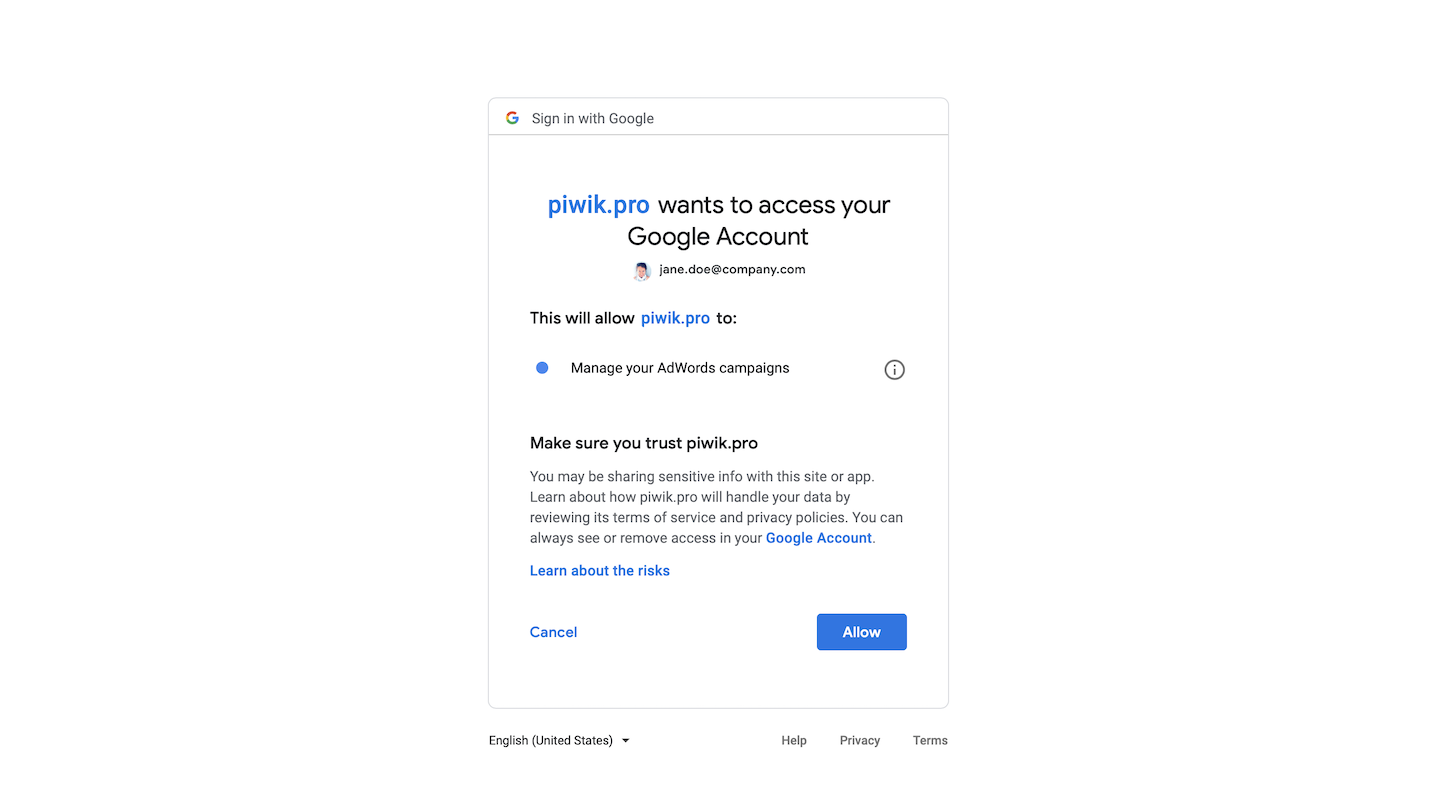 Google Ads integration (private cloud and on-premises) in Piwik PRO