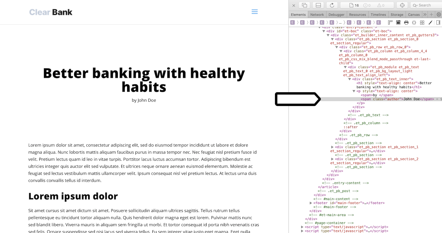 A source code on the Clear Bank website.