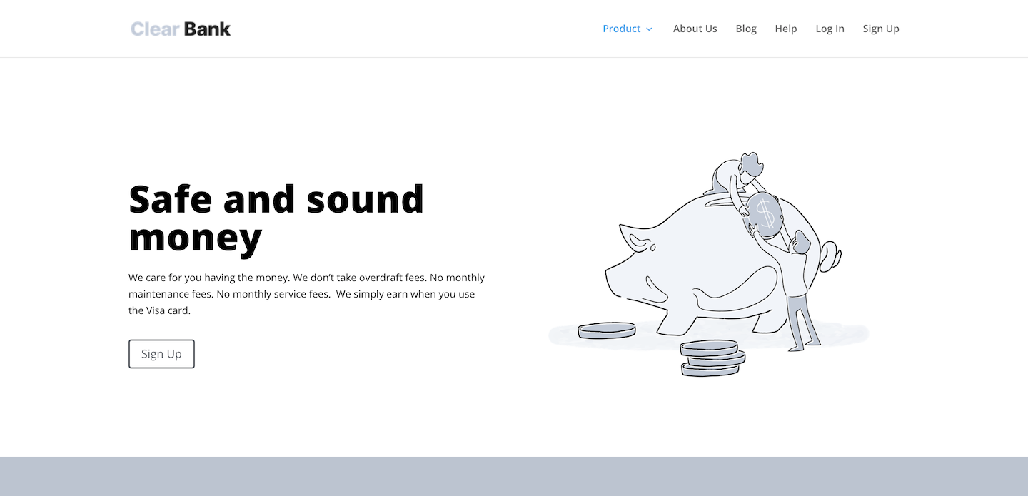 An example of the Clear Bank website.