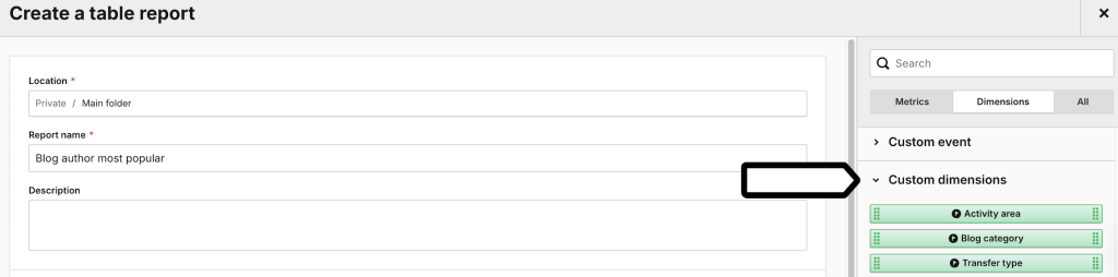custom dimension in Piwik PRO custom reports 