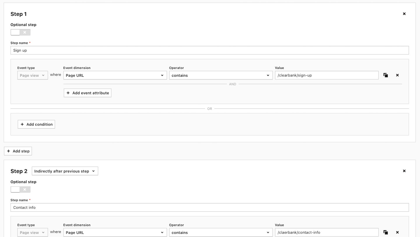 Funnel report (add steps)