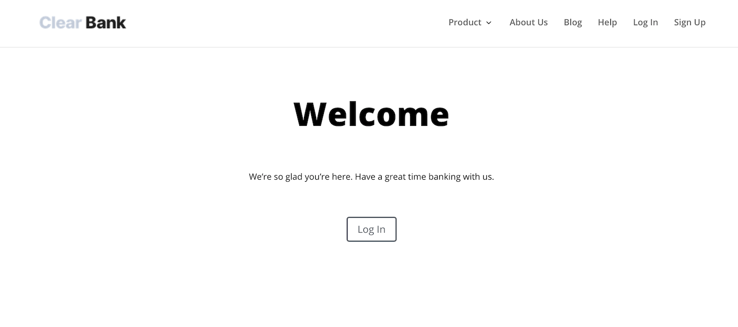 An example of the Clear Bank website.