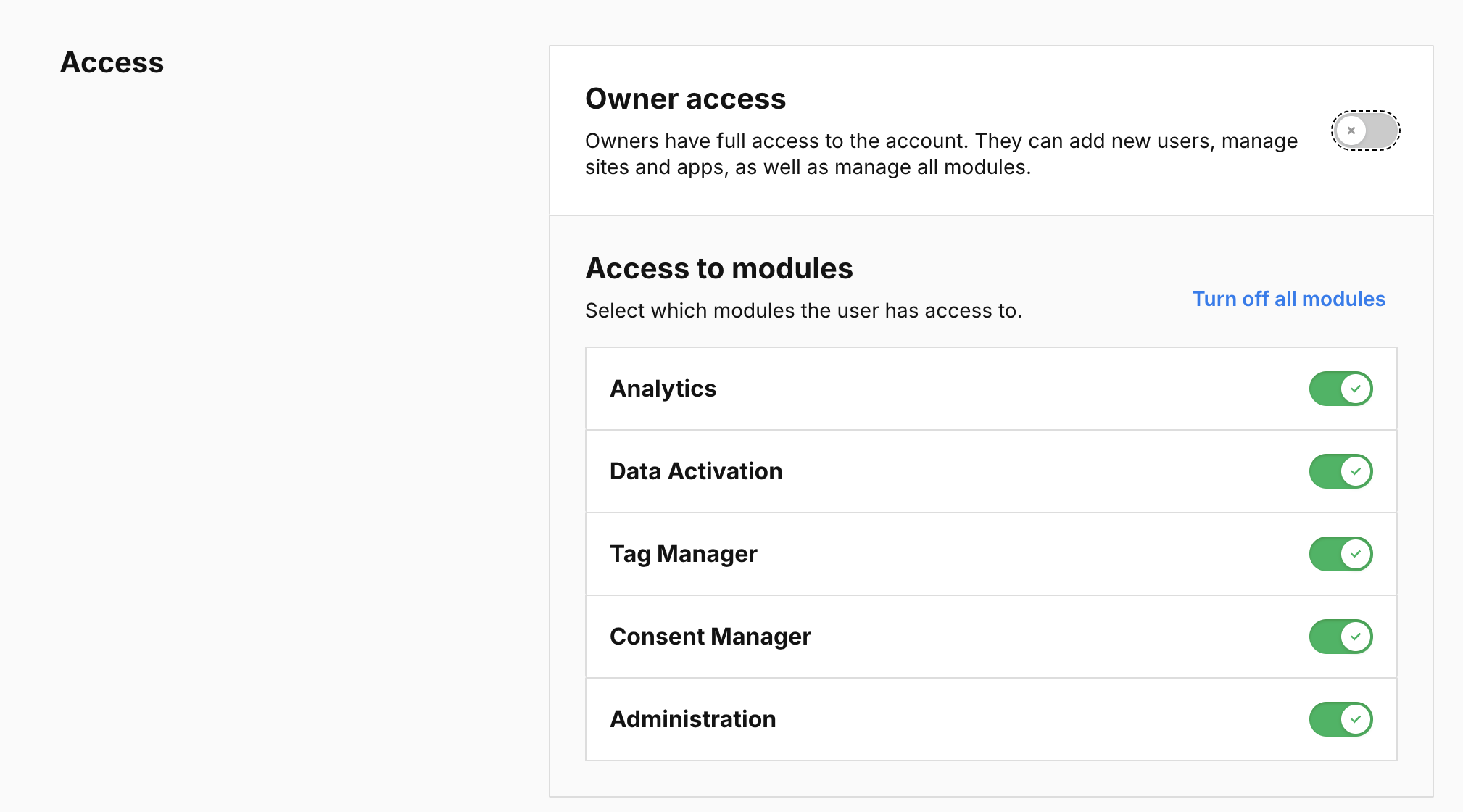 user access in Piwik PRO Administration