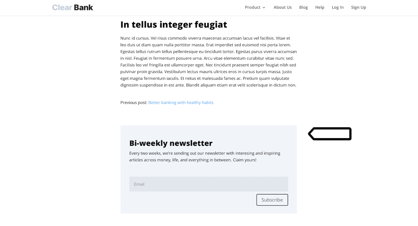 Newsletter in on a sample site in Piwik PRO