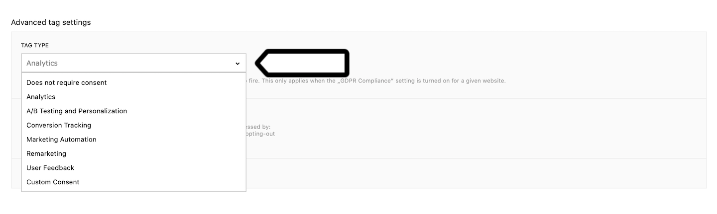 Tag type in an advanced tag settings.