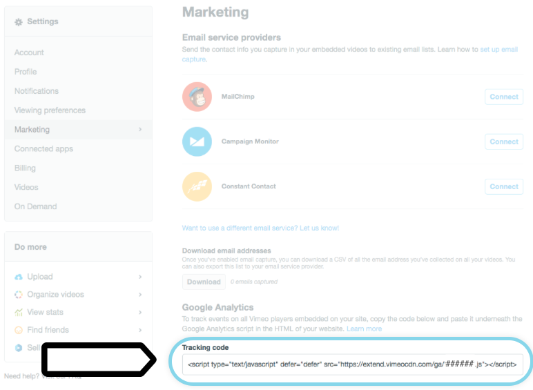 Tracking code in Vimeo