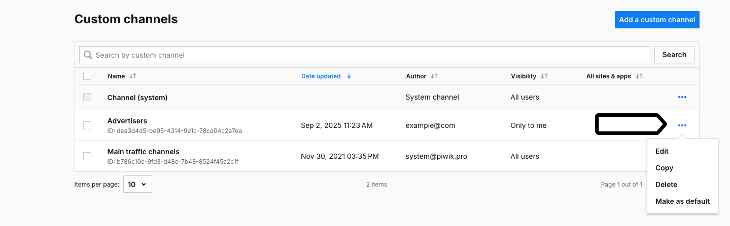 edit a custom channel in Piwik PRO Analytics
