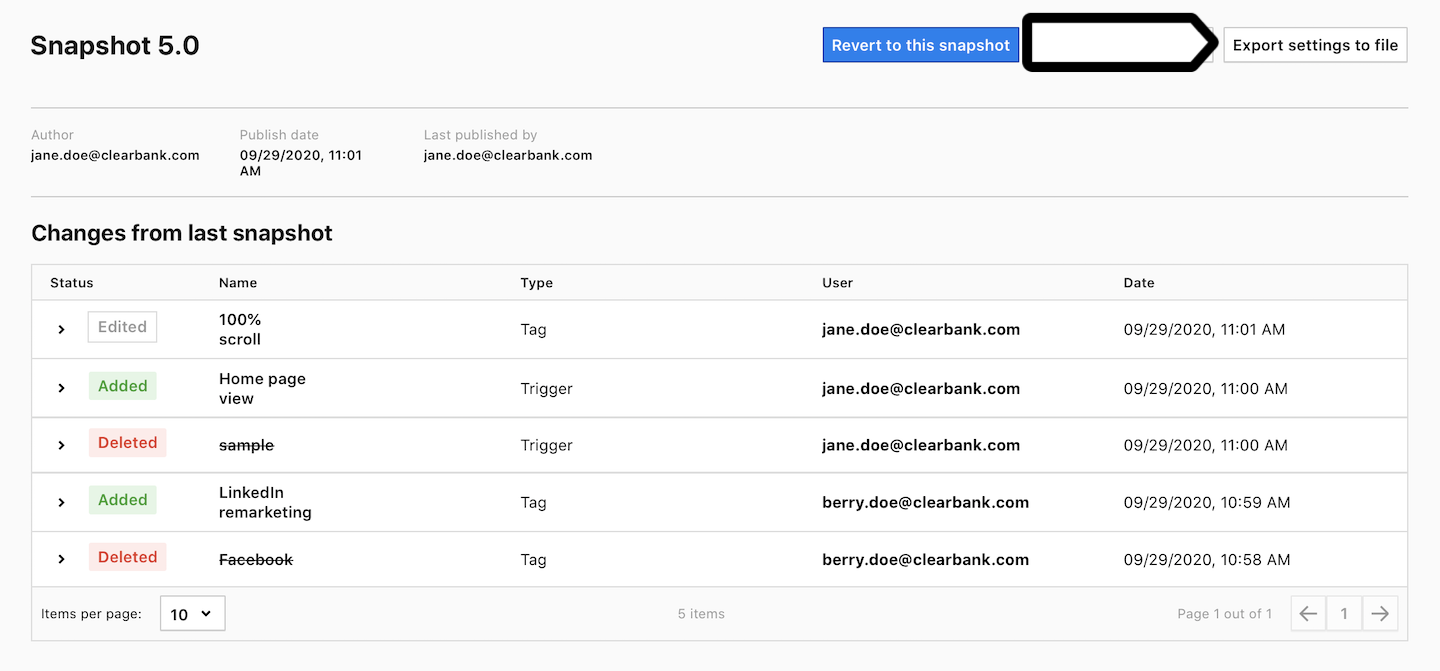 Changelog in Tag Manager in Piwik PRO