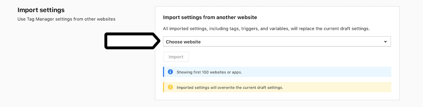 Import settings in Tag Manager in Piwik PRO