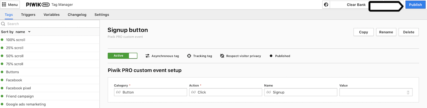 Debug mode in Tag Manager in Piwik PRO