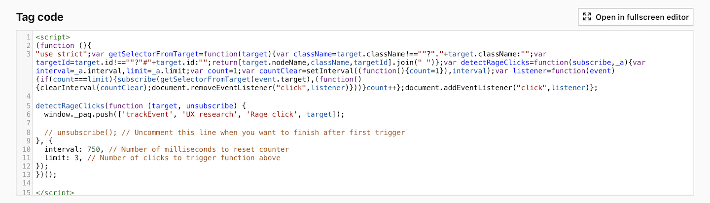 Custom tag for detecting rage clicks in Piwik PRO