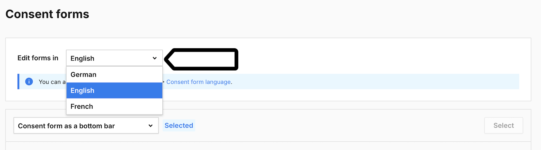 Consent form languages settings in Piwik PRO