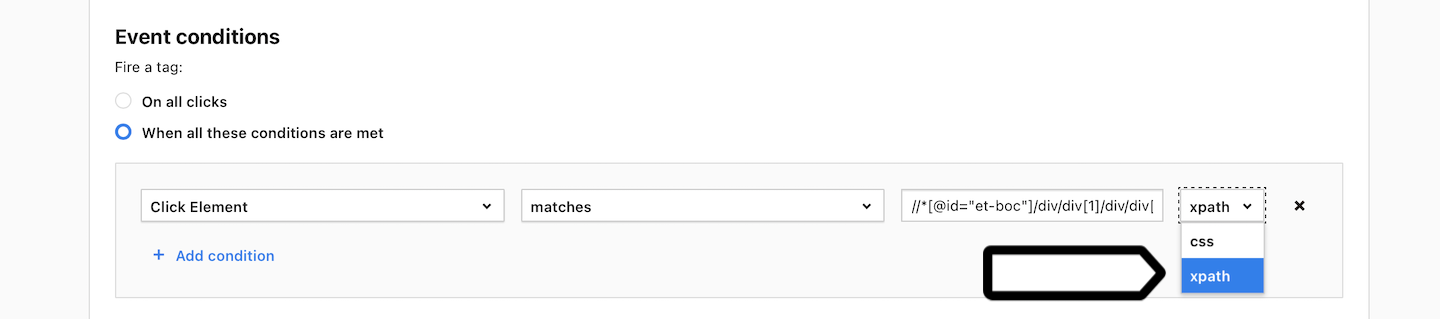 Click event conditions in Piwik PRO